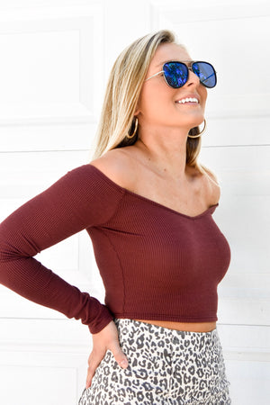 Burgundy Long Sleeve Crop Top