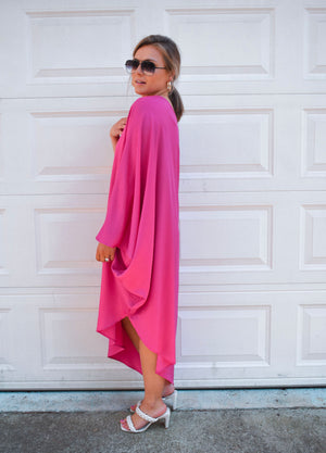 Asymmetrical One Shoulder Dress- Fuchsia