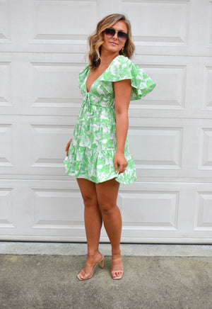 The August Mini Dress- Green Floral