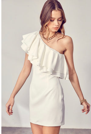 The Kendra One Shoulder Dress- White