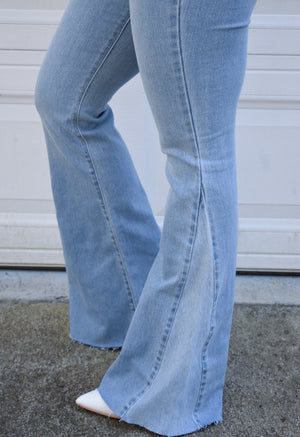 High Rise Two Tone Flare Jeans