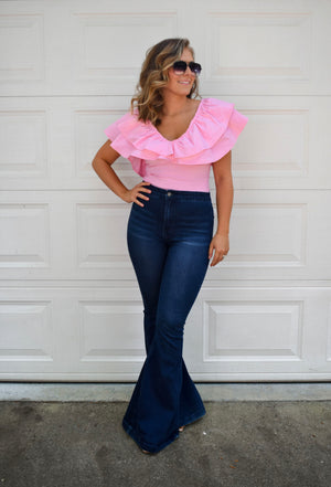 Love Story Ruffle Bodysuit-Pink // final sale