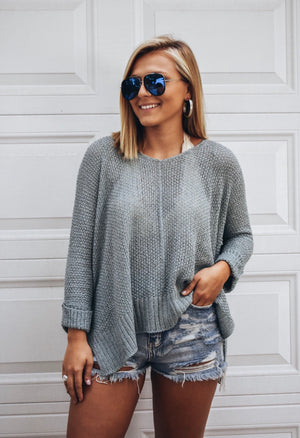 Fall Vibes Sweater- Grey Mint