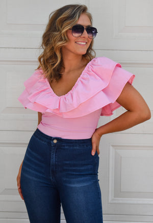 Love Story Ruffle Bodysuit-Pink // final sale