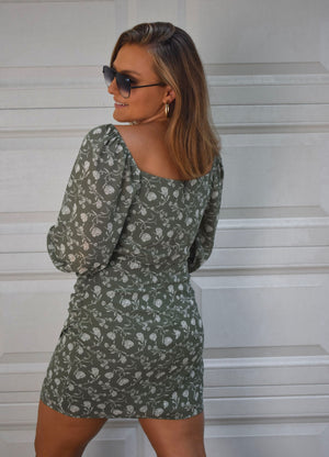 The Fine Line Dress - Olive/white floral