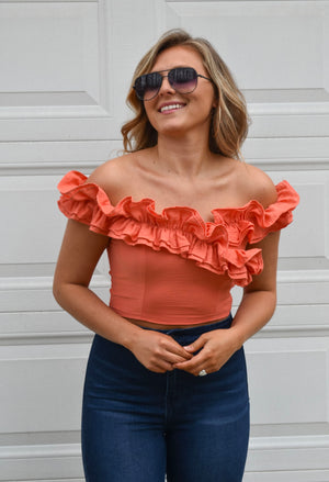 Let The Games Begin Ruffle Tube Top- Coral