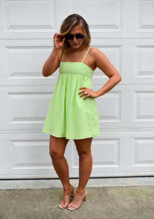 In My Dreams Babydoll Dress- Chartreuse