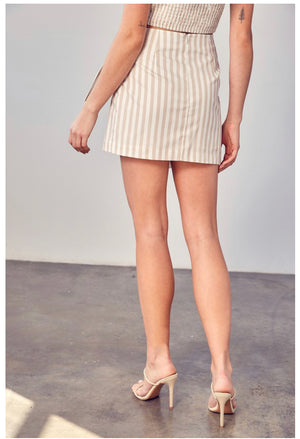 Stripe Tie Skirt- Taupe