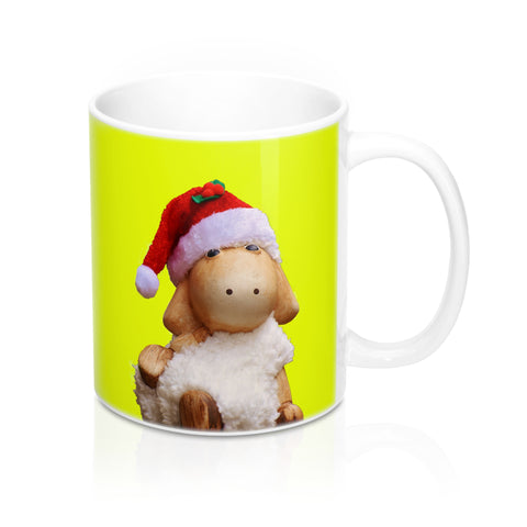 Mug 11oz - Christmas Sheep on Yellow Background