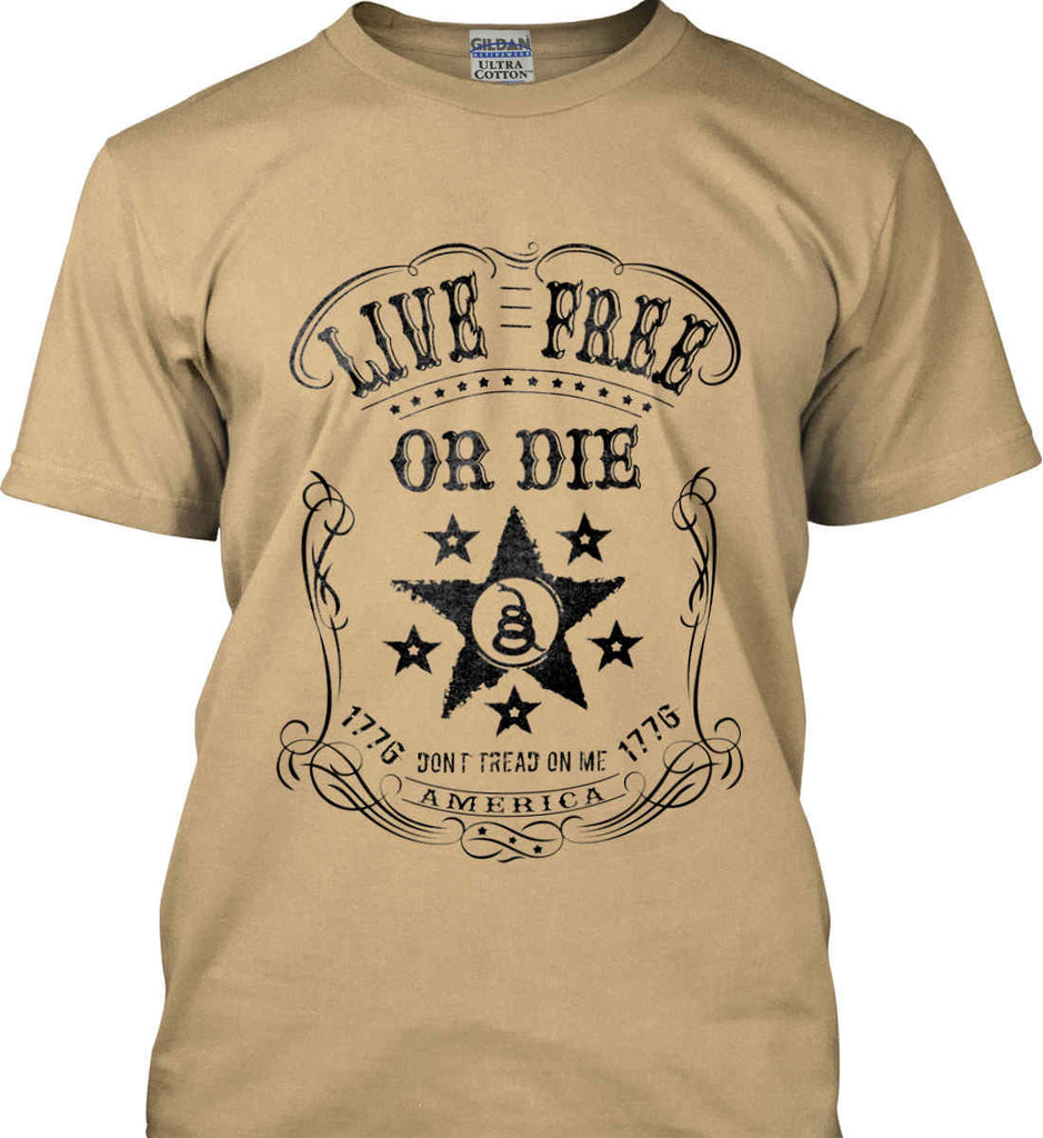 Live Free or Die. Don't Tread on Me. 1776. Black Print. Gildan Ultra Cotton T-Shirt.-6