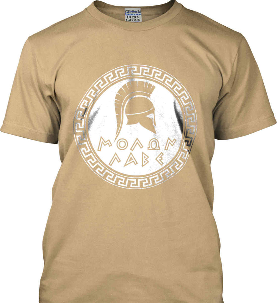 Molon Labe. Spartan Helmet. White Print. Gildan Ultra Cotton T-Shirt.-10