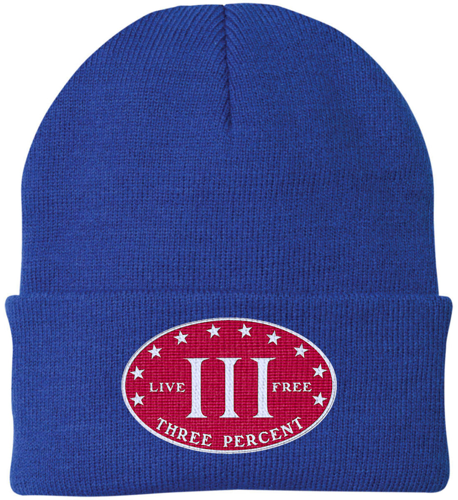 Three Percenter. Live Free. Hat. Port Authority Knit Cap. (Embroidered)-7
