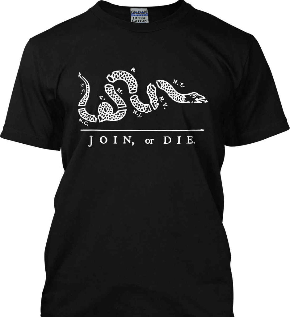 Join or Die. White Print. Gildan Tall Ultra Cotton T-Shirt.-3