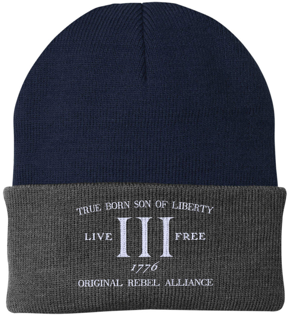 True Born Son of Liberty. Original Rebel Alliance. Hat. Port Authority Knit Cap. (Embroidered)-16