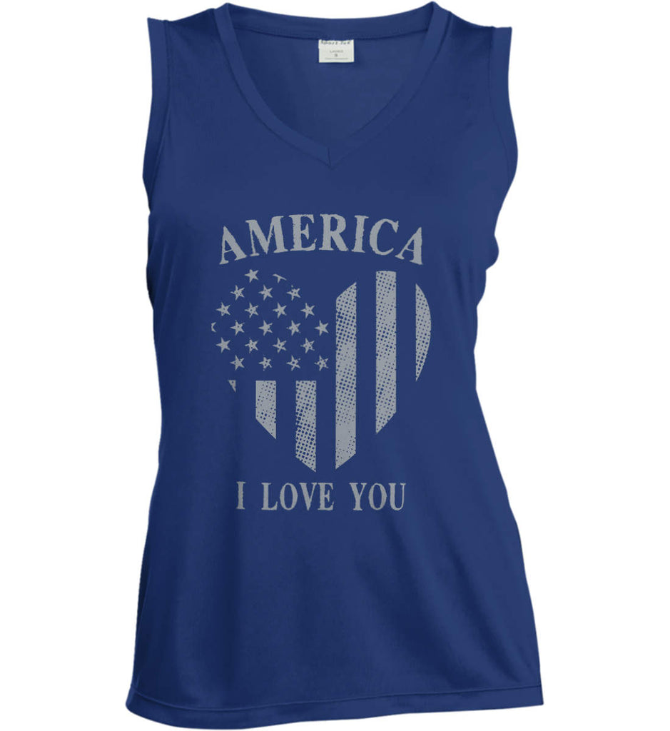 America I Love You Women's: Sport-Tek Ladies' Sleeveless Moisture Absorbing V-Neck.-4