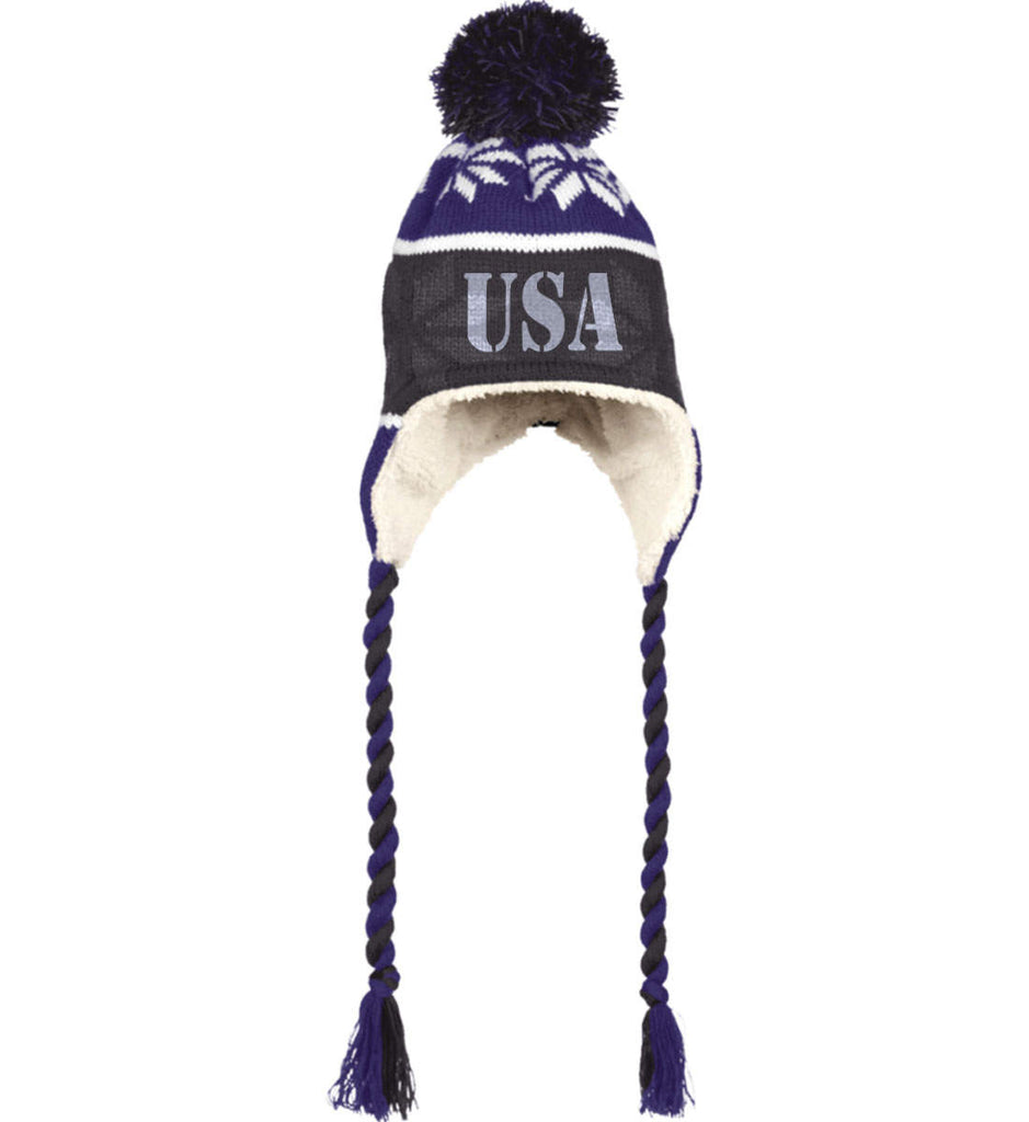 USA Patriot Hat Holloway Hat with Ear Flaps and Braids. (Embroidered)-7
