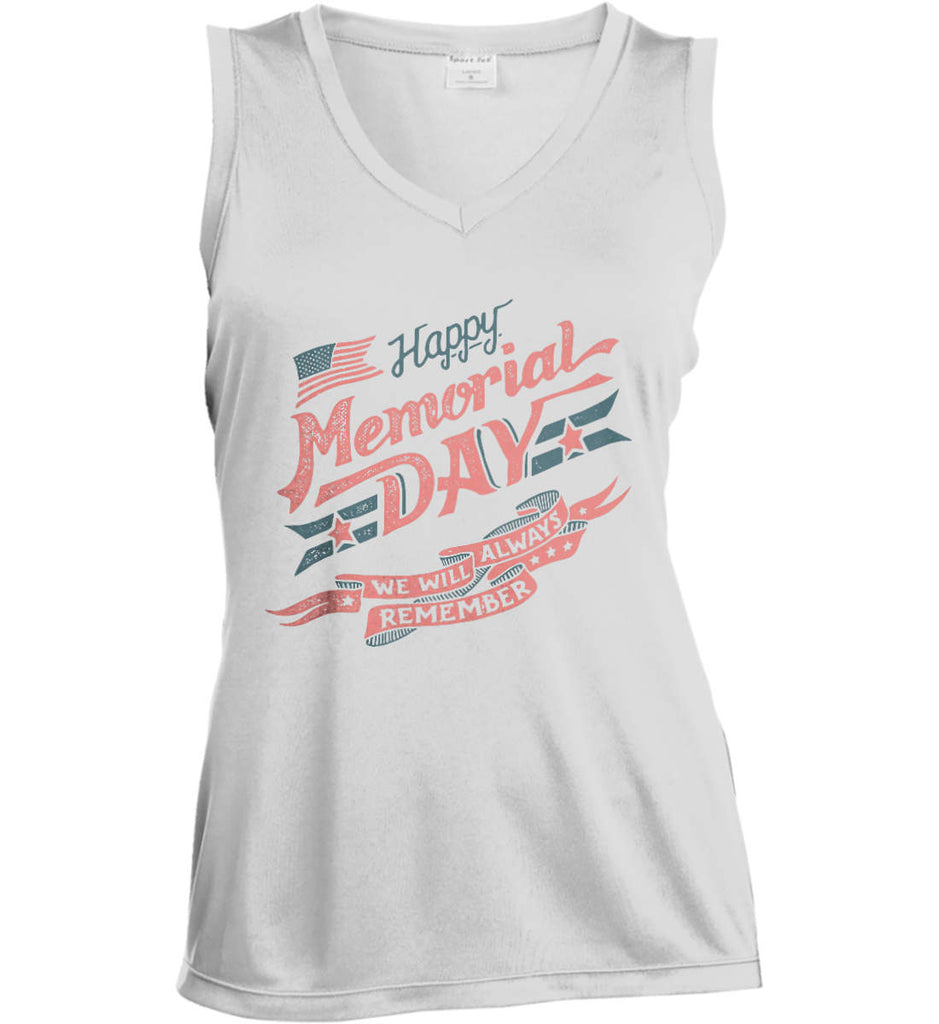 Happy Memorial Day. Women's: Sport-Tek Ladies' Sleeveless Moisture Absorbing V-Neck.-1