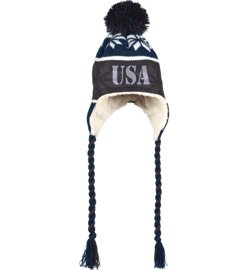 USA Patriot Hat Holloway Hat with Ear Flaps and Braids. (Embroidered)-5