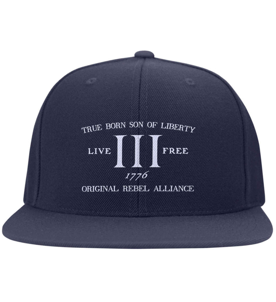 True Born Son of Liberty. Original Rebel Alliance. Hat. Yupoong Flat Bill Twill Flexfit Cap. (Embroidered)-5