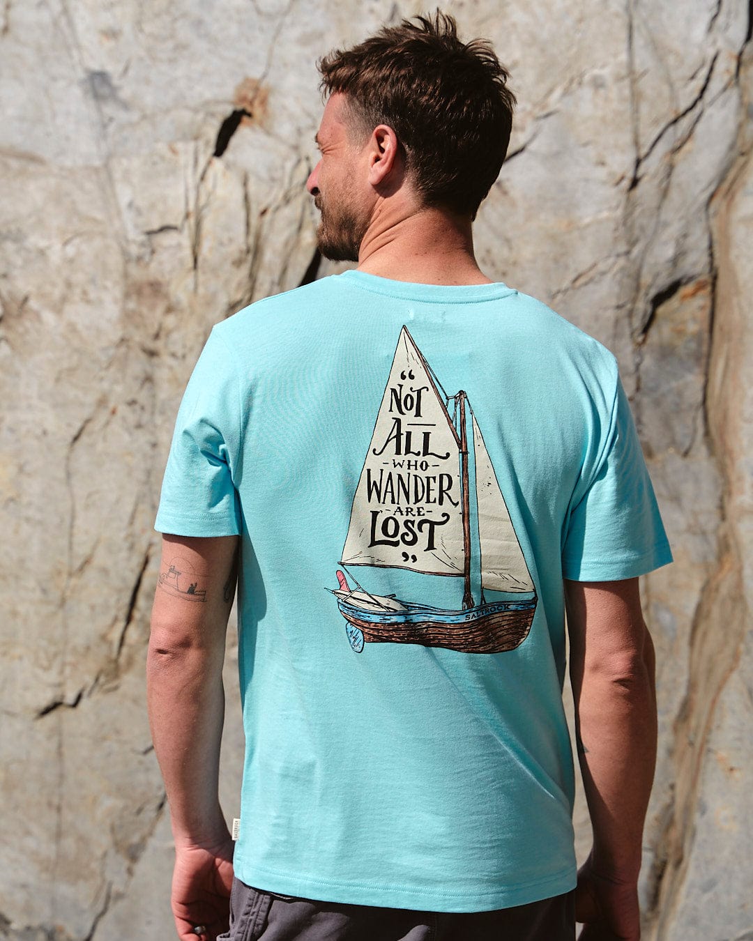 Lost Ships - Mens Short Sleeve T-Shirt - Turquoise, Blue / S