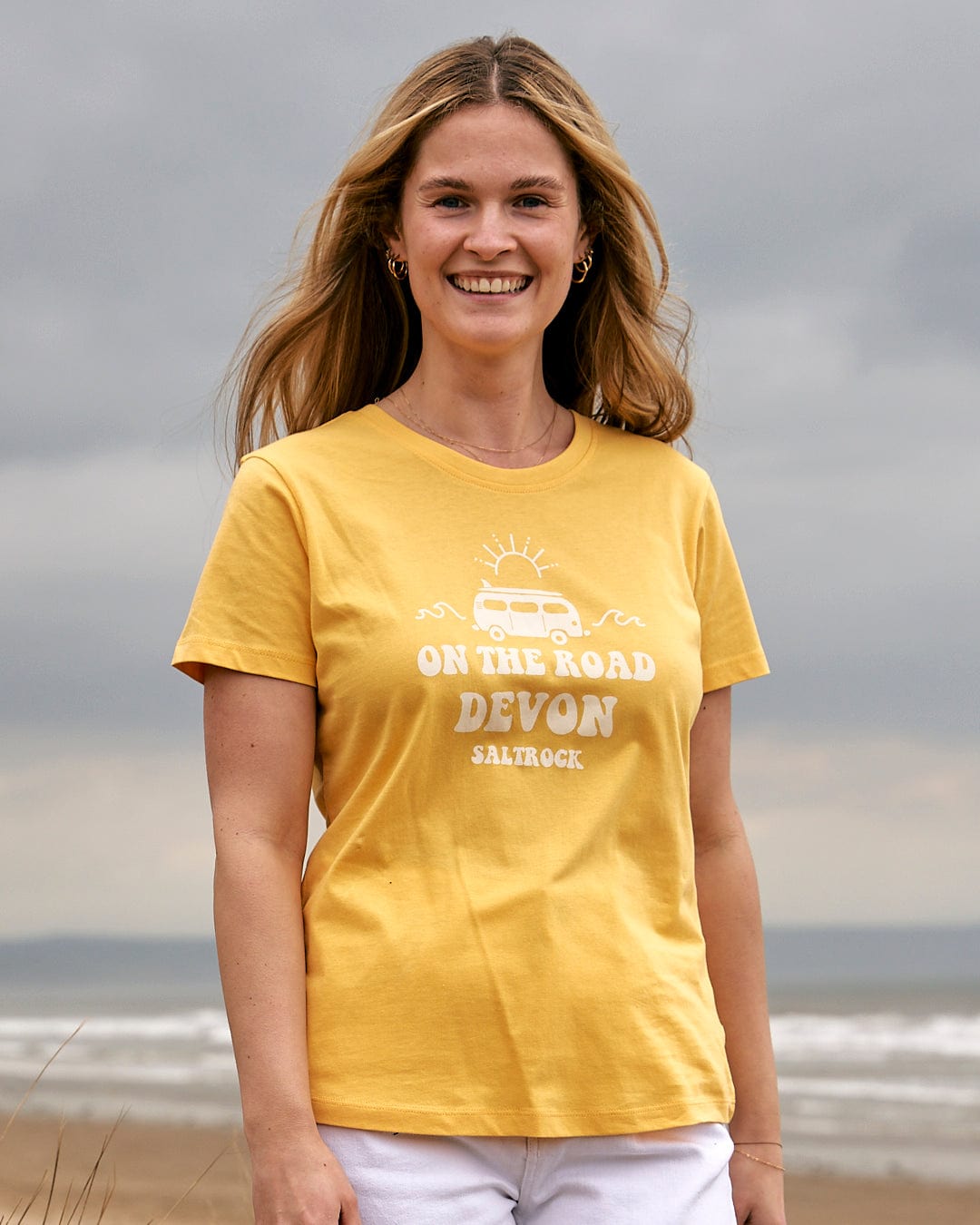 On The Road Devon - Womens Short Sleeve T-Shirt - Yellow