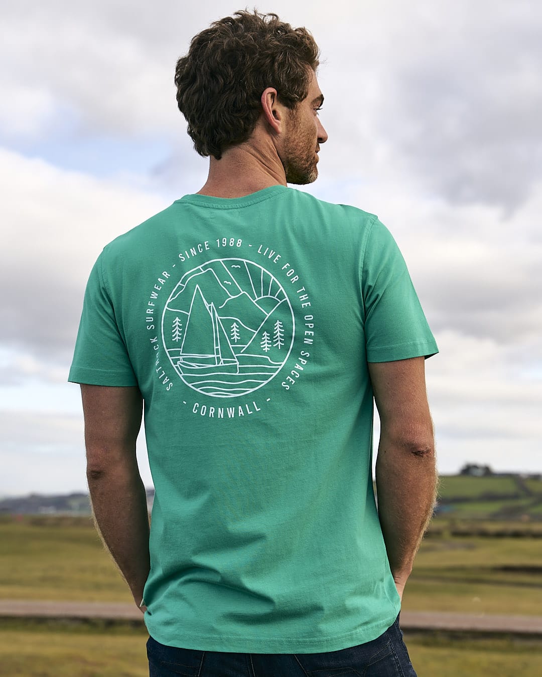 Cornwall Sailaway Outline - Mens Short Sleeve T-Shirt - Bright Green