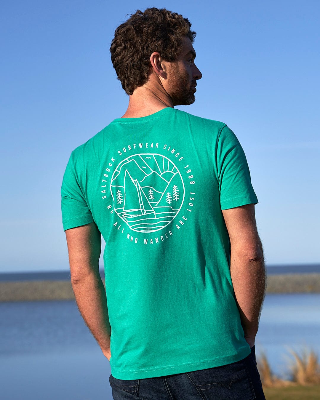 Sailaway Outline - Mens Short Sleeve T-Shirt - Bright Green