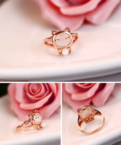 beautiful rose gold cat ring collage