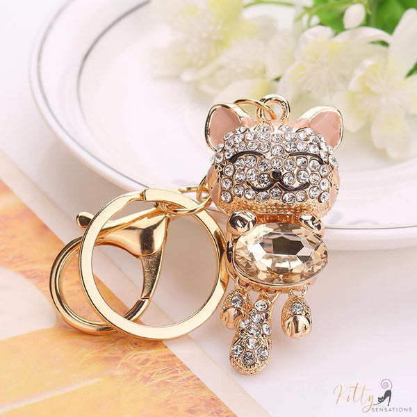 golden cat keychain with berg crystals 