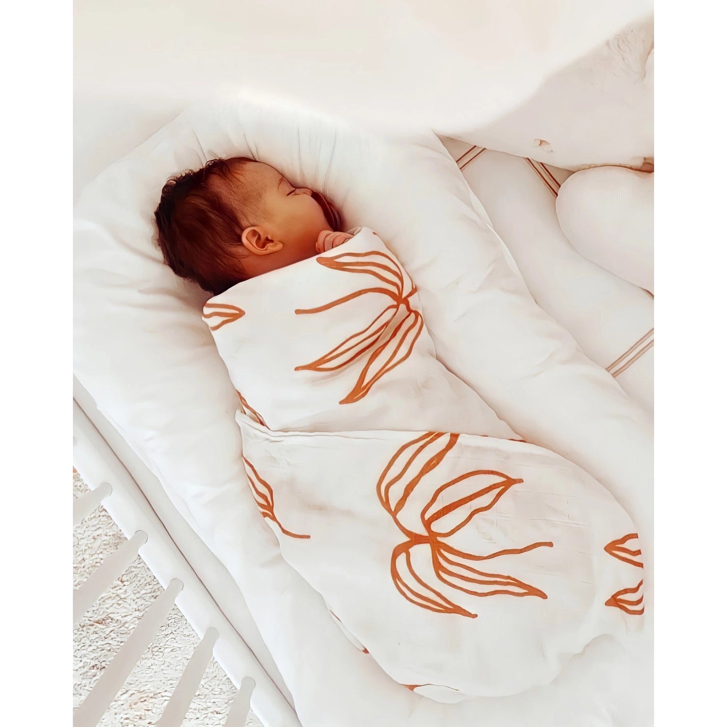 Baby Organic Cotton Muslin Swaddle Leaves - Terracota