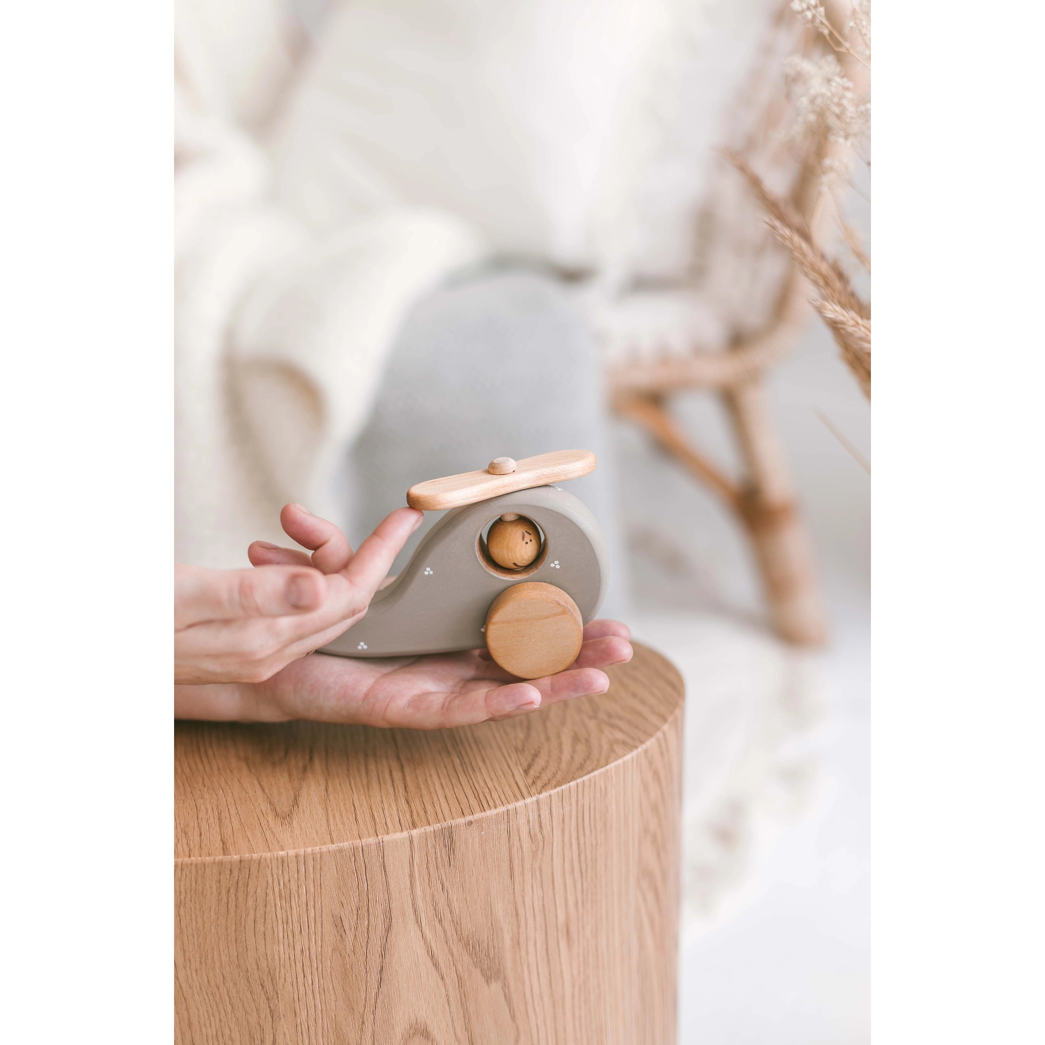 Wooden Helicopter Toy - Proper Grey