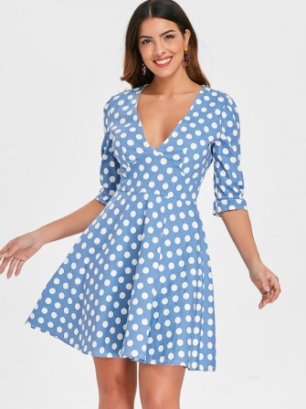 blue dress white spots