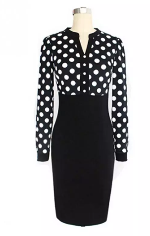 black and white polka dot dress long sleeve