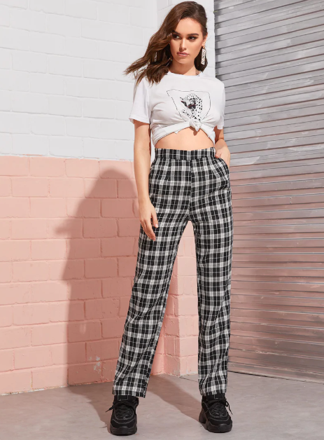 black and white tartan trousers