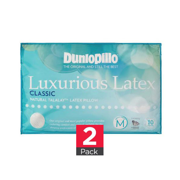 DUNLOPILLO 2 Pack Luxurious Talalay Latex Classic Medium Profile & Feel Pillow 