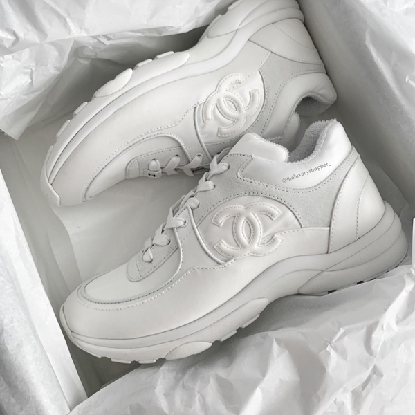 white chanel trainers