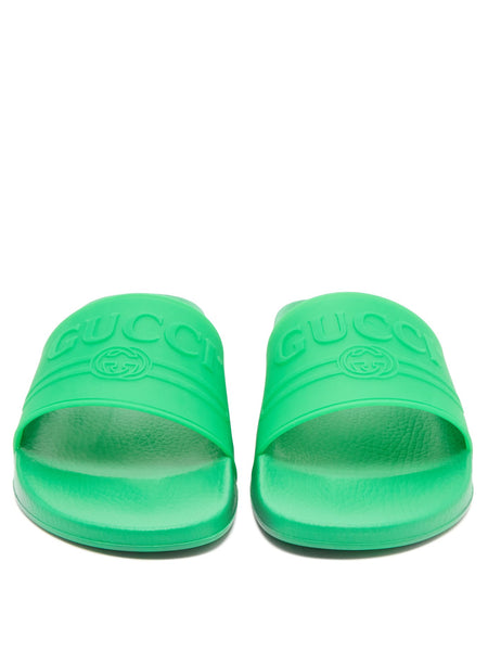 Gucci Rubber Logo Pool Slides Green 