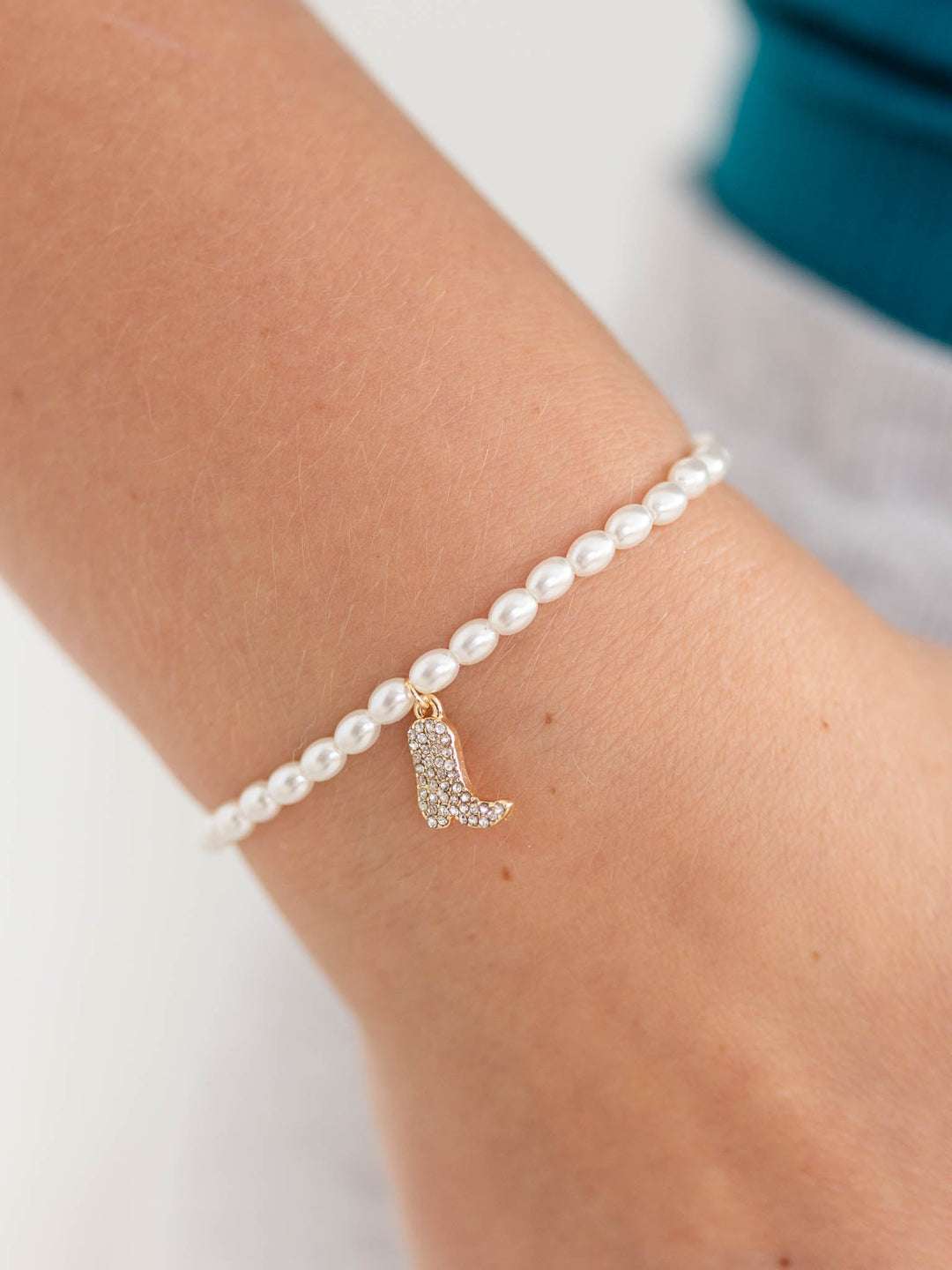 Skinny Pearl Stretch Cowboy Boot BraceletBracelet