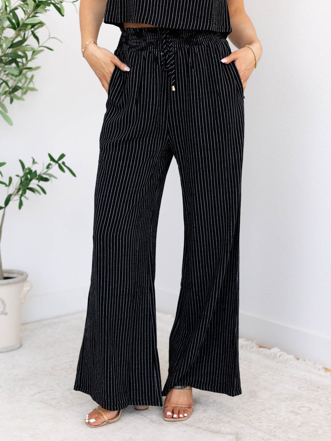 Allie Rose Smocked Waist Stripe Wide LegNon-Denim bottoms