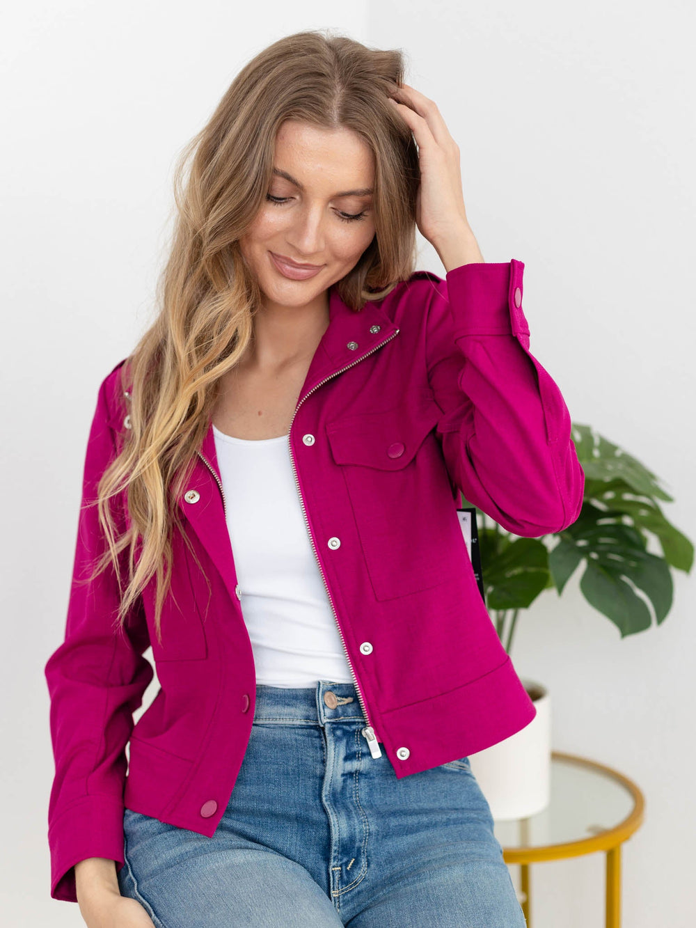 Liverpool-Liverpool Fuchsia Kiss Cropped Utility Jacket - Leela and Lavender