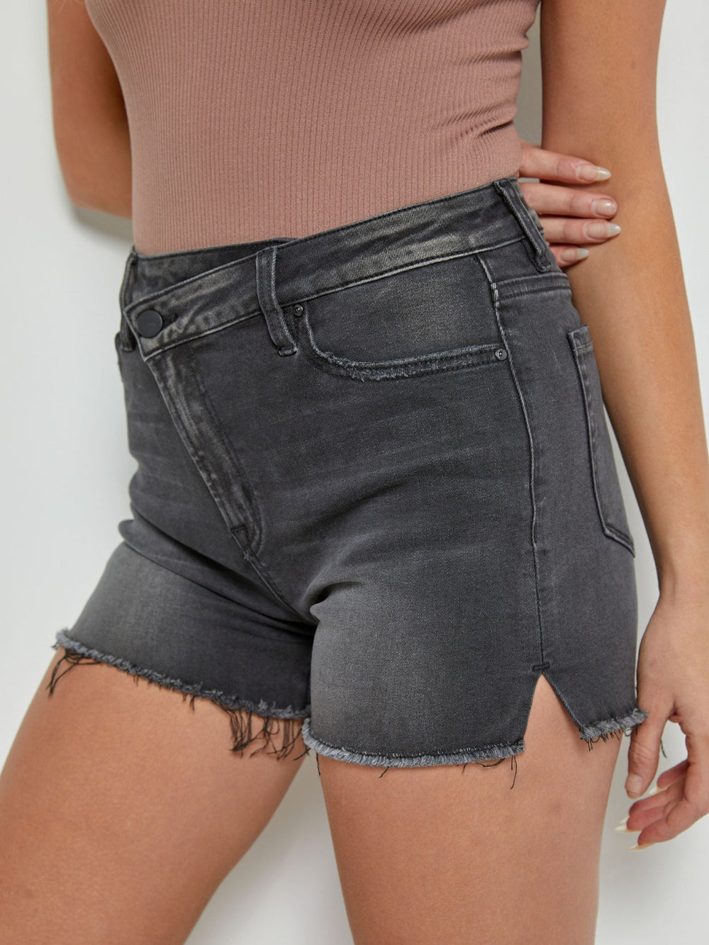 Mica Denim-MICA Black Cross High Rise Shorts - Leela and Lavender