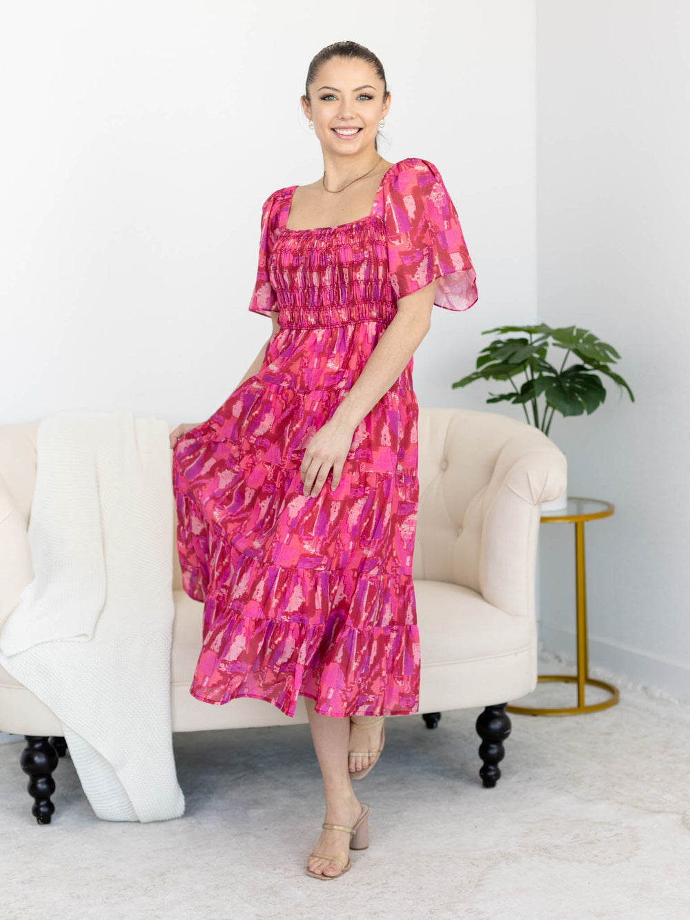 Pinch-PINCH Print Tiered Midi Dress