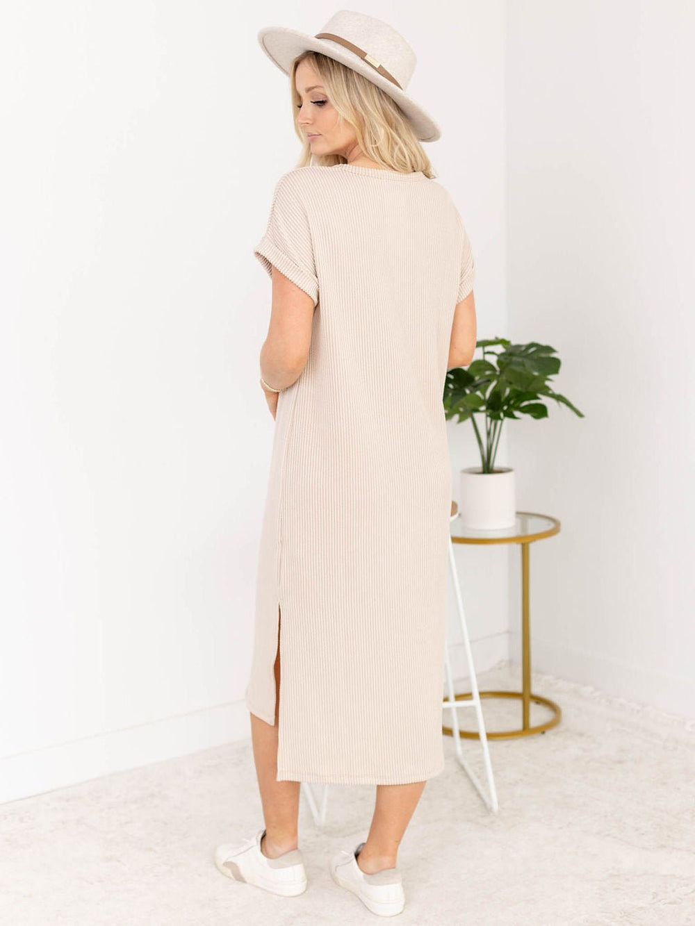 Ribbed Midi Length T-Shirt DressDress