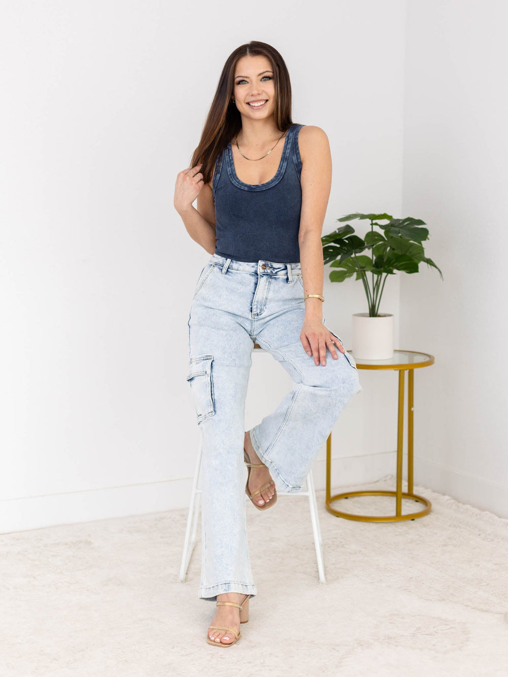 RISEN Light High Rise Wide Cargo JeanDenim jeans