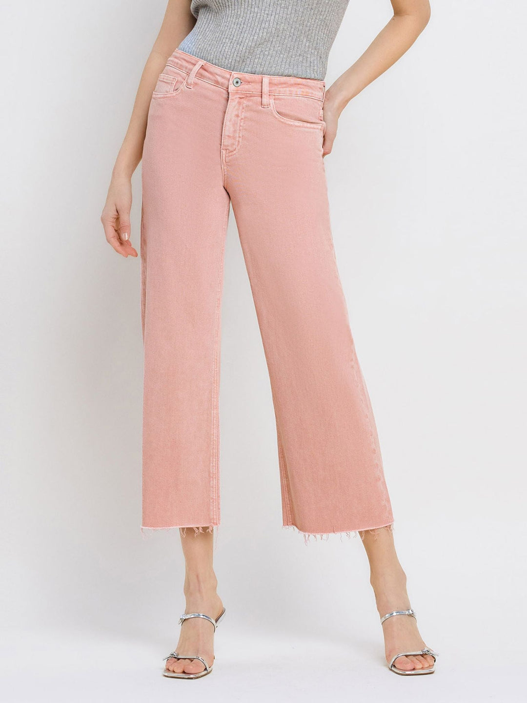 VERVET-VERVET Silver Pink High Rise Crop Wide Leg - Leela and Lavender