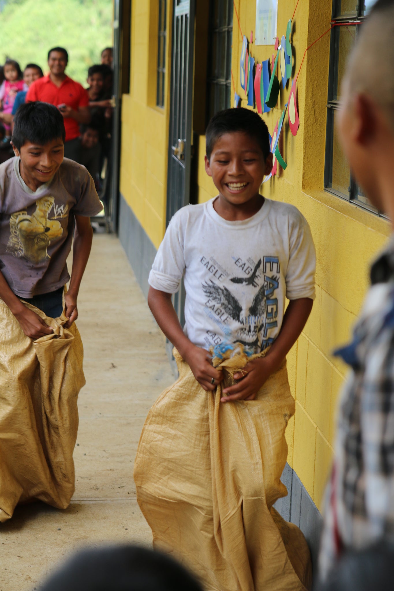 children sack racing