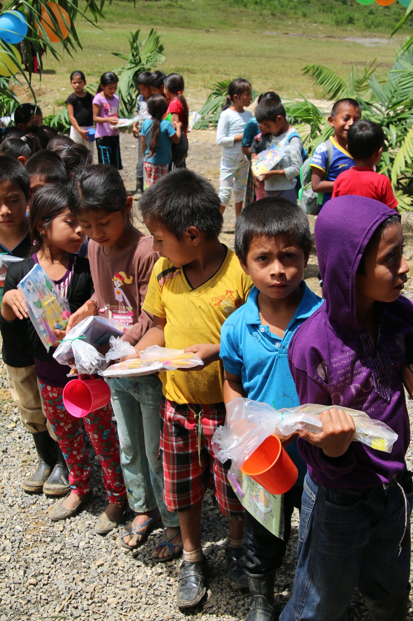 giving out bags of school supplies