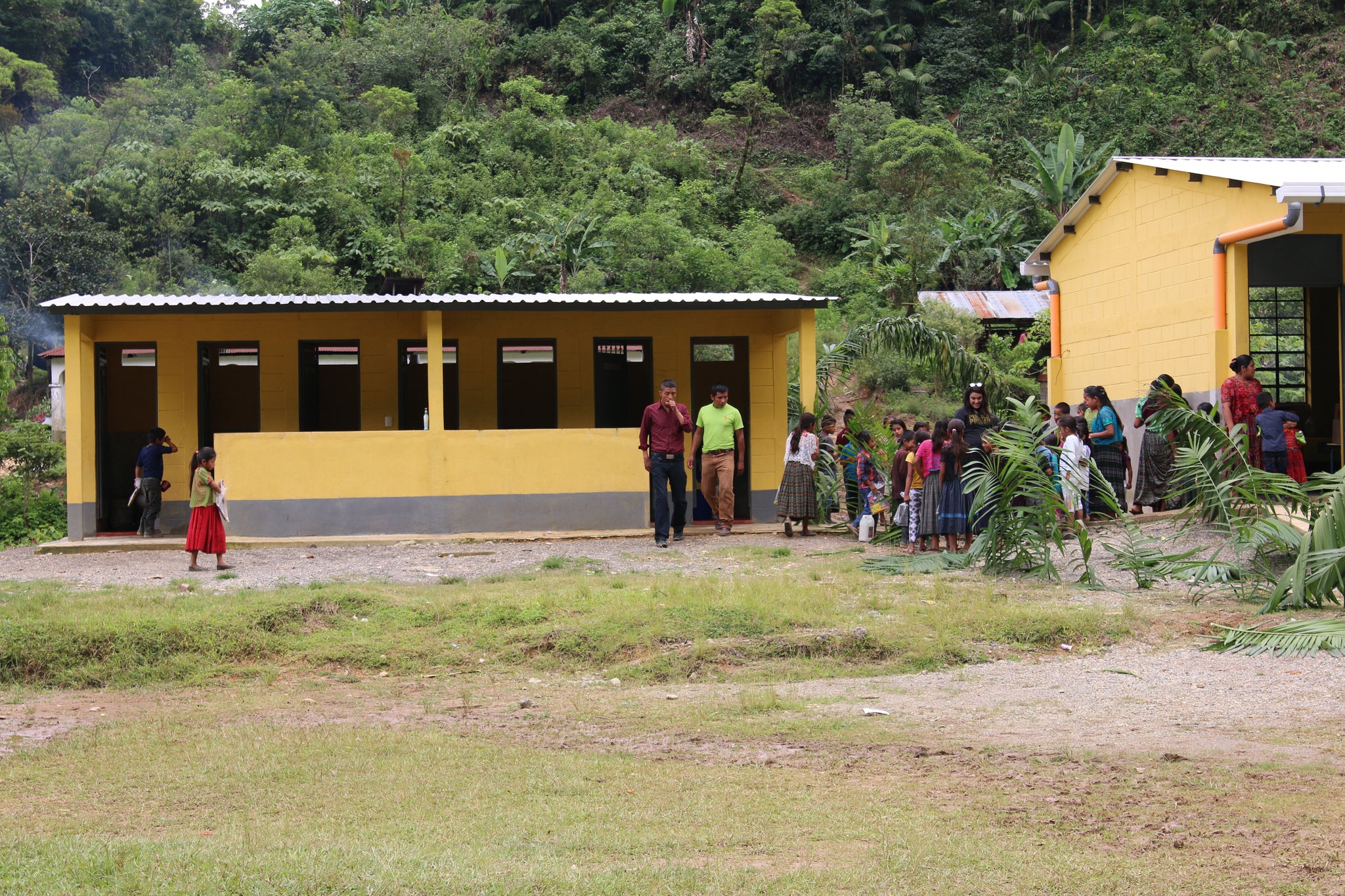 children walking around the school