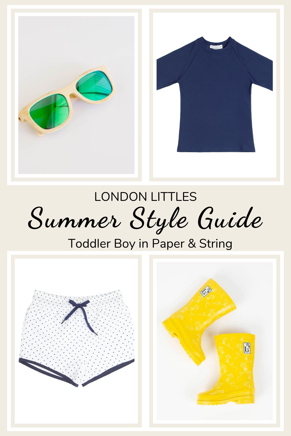 summer style guide for boys with swimsuits and rain boots