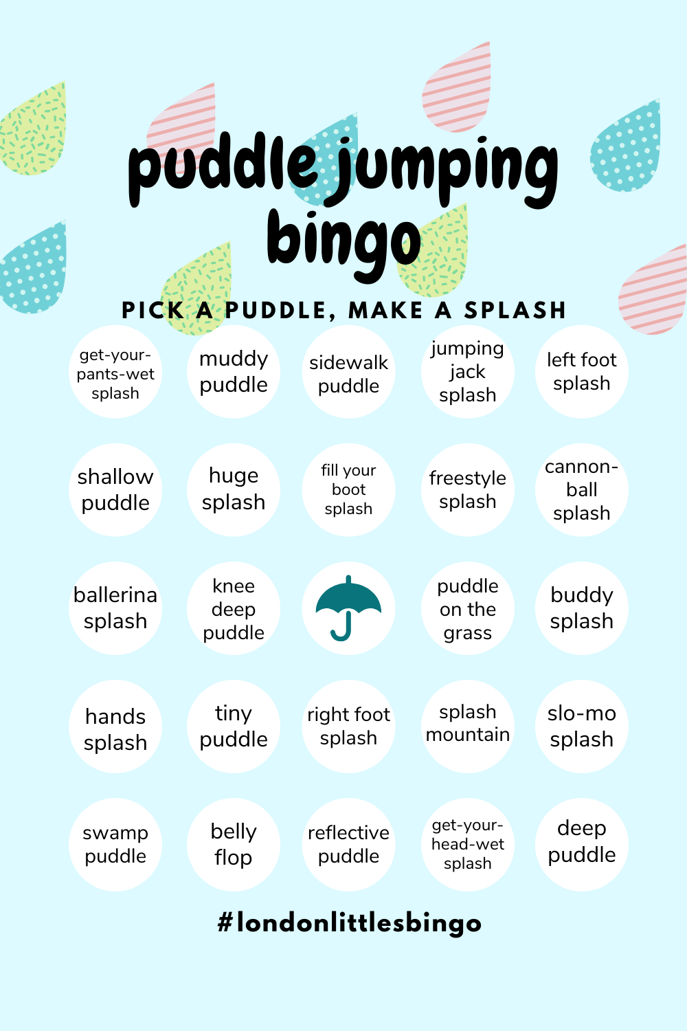 puddle jumping bingo game for kids on rainy days